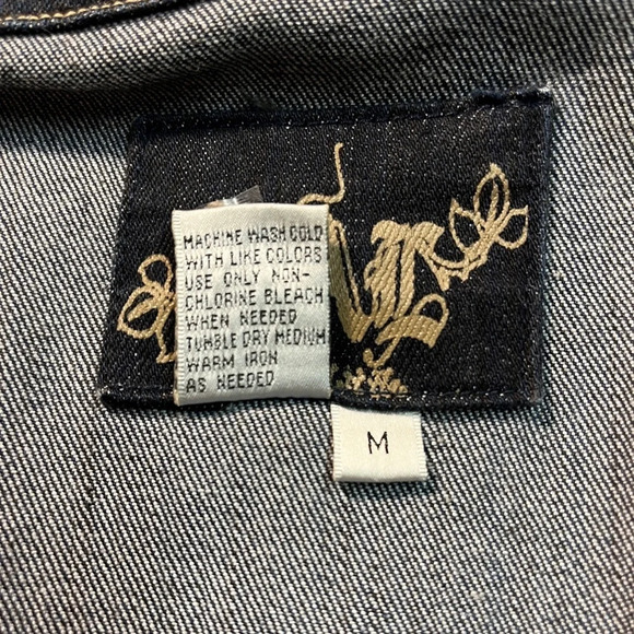 LAL (Live a Little) Dark Wash Stretch Denim Jacket, pearl buttons, M - Picture 5 of 5
